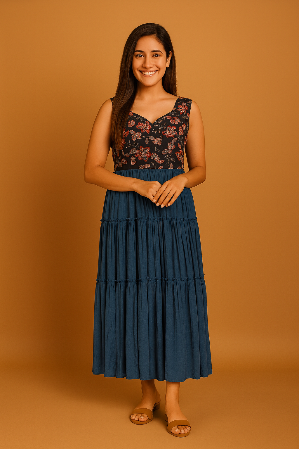 Peacock Blue Chinon Maxi Dress